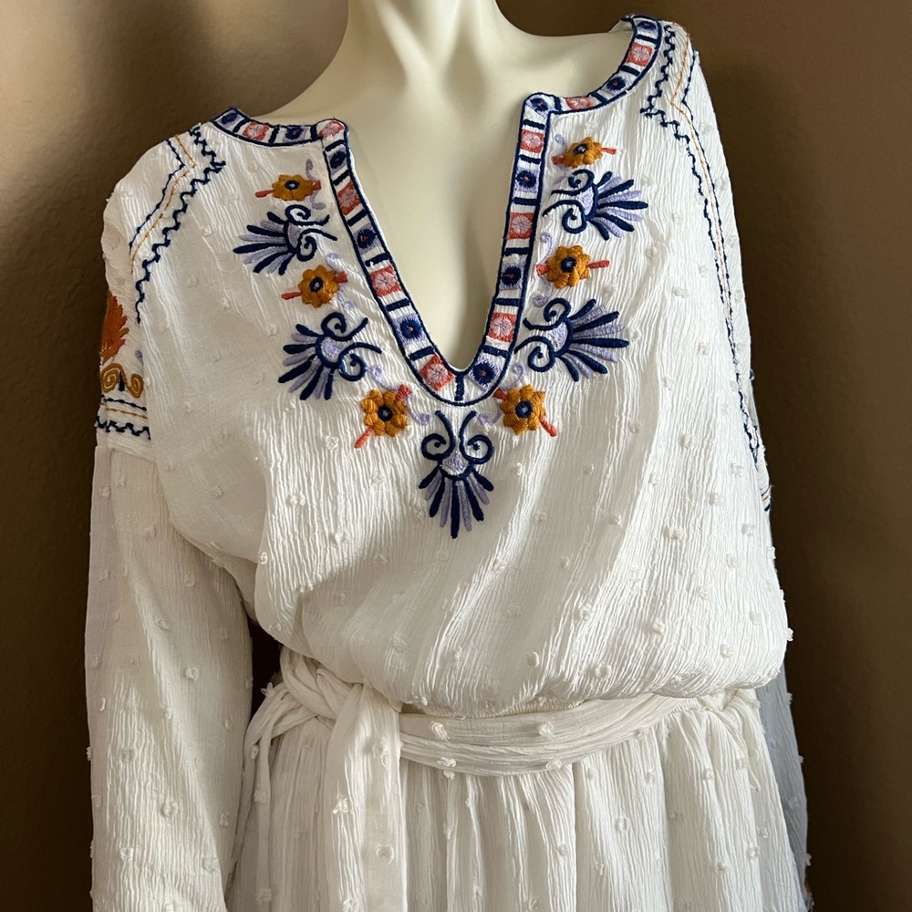 NWT Anthropologie Embroidered Deco Dress in Off white Size XL